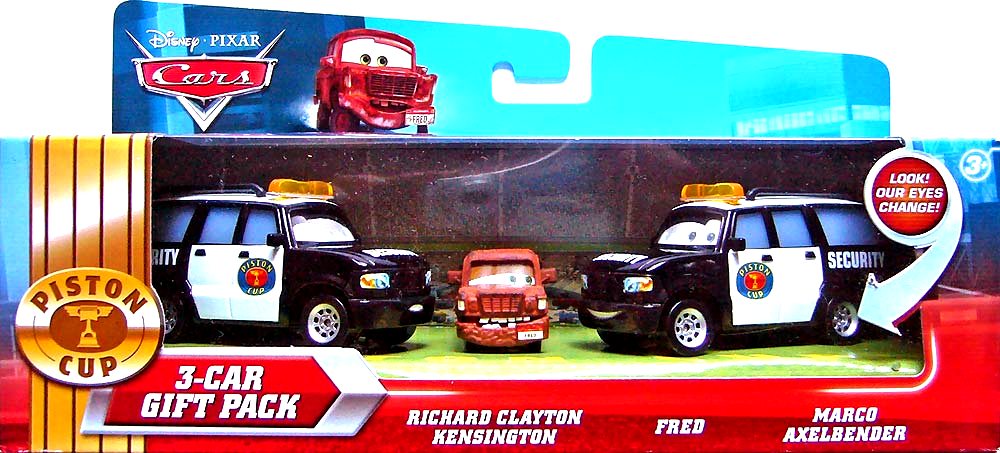 Piston Cup 3-Car Gift Pack Richard Clayton Kensington, Marco Axelbender, Fred — Rare Pixar Cars Diecast