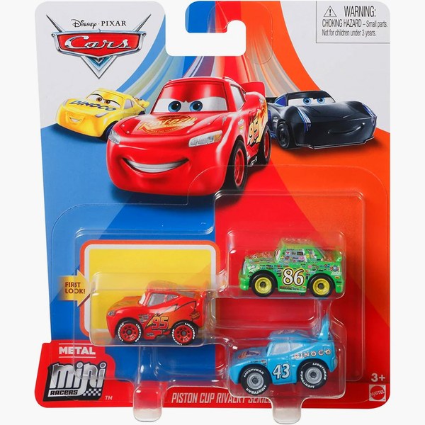 Mini Racers 3-Pack Chick Hicks + Strip Weathers + Lightning McQueen — Mattel GKG64 die-cast