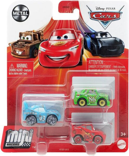 Mini Racers 3-Pack Chick Hicks + Damaged King + Lightning McQueen — Mattel HFC63 die-cast