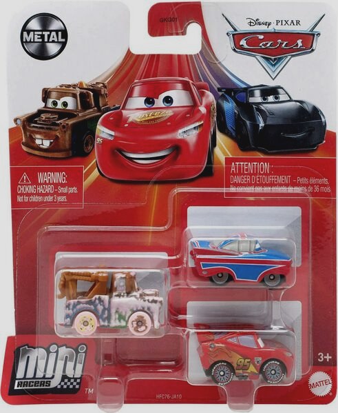 Mini Racers 3-Pack Bathroom Mater + Union Jack Ramone + Lightning McQueen with Racing Wheels — Mattel HFC76 die-cast