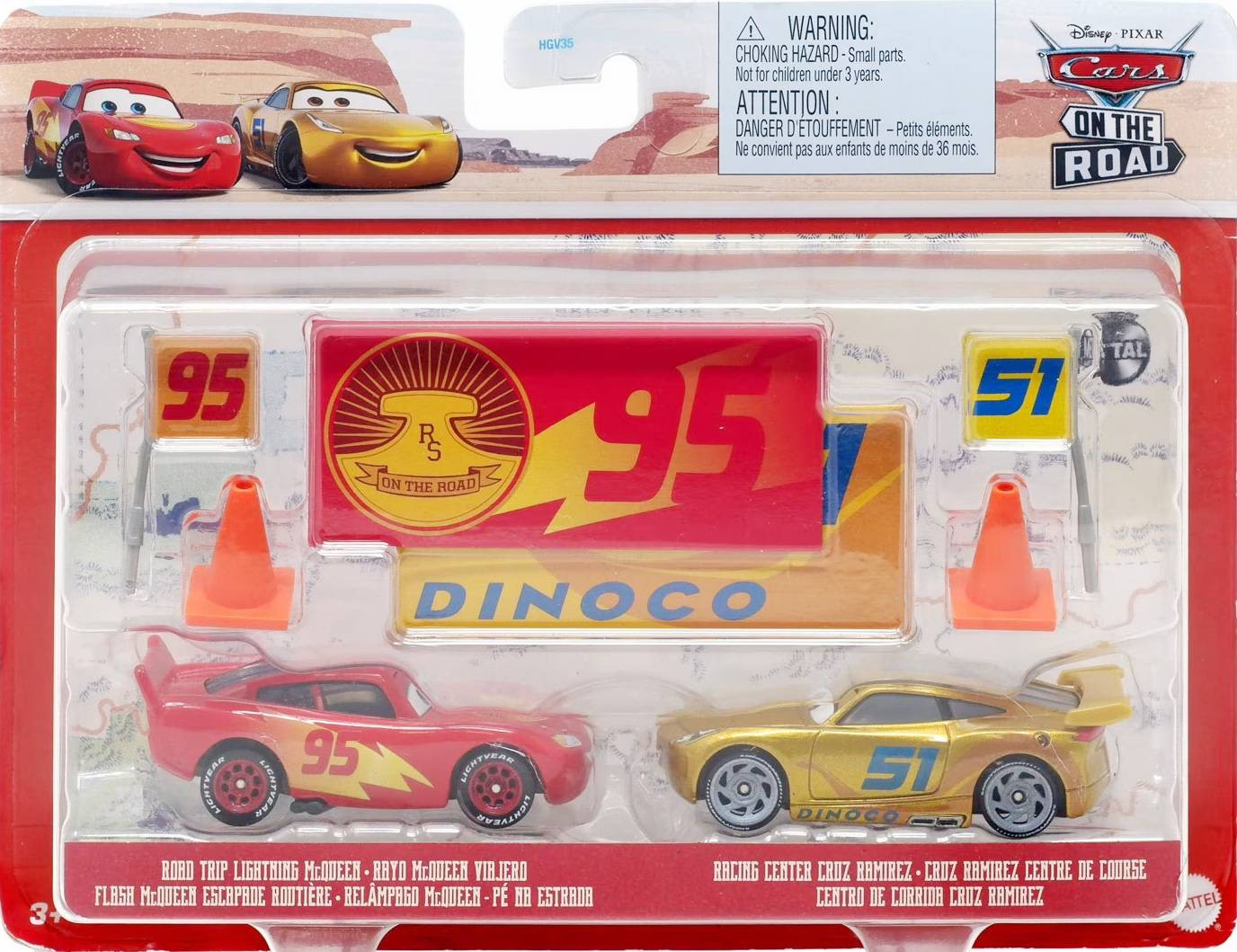 Road Trip Lightning McQueen & Rusteze Dinoco Cruz Ramirez — Mattel HGV41 die-cast