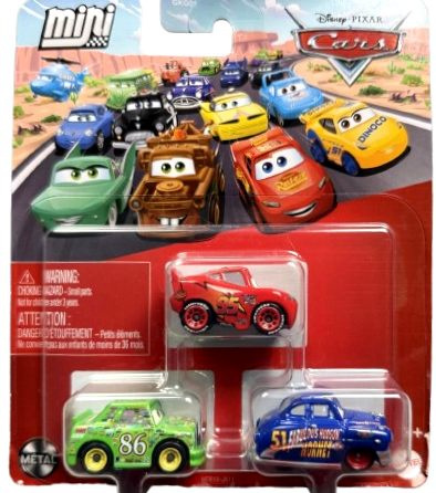 Mini Racers Fabulous Hudson Hornet + Chick Hicks + Lightning McQueen — Mattel HTR10 die-cast
