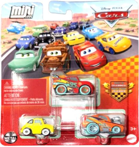 RACE TO CELEBRATE MINI RACERS Lightning McQueen + Snot Rod + Guido — Mattel JJW61 die-cast